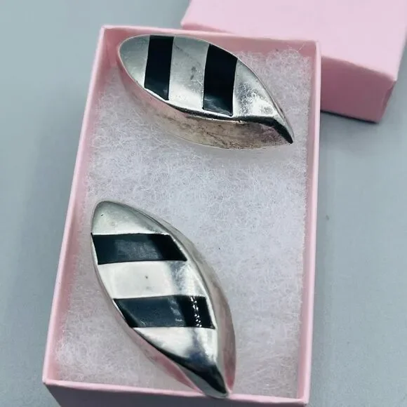 Mexico handmadeSterling silver and black onyx clip earrings